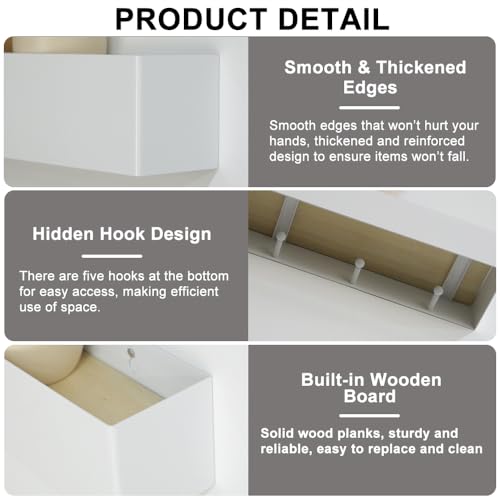 ZoZoMaiy Perchero de Pared con Estante, Colgador de Llaves Entrada con 5 Ganchos, Colgador de Llaves para Pared con Tornillos, para Entrada Salón Cocina Pasillo Oficina, 43.5x7.5x8 cm, Blanco - imagen 6