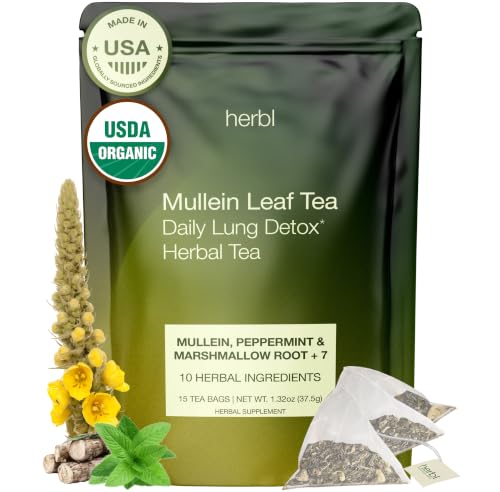 Organic Mullein Tea Bags For Lungs - Lung Detox Tea for Better Lungs - Respiratory Tea, Mullein Tea...