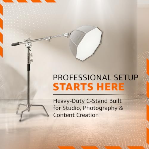 Image of Amazon Basics Heavy Duty Light Boom C-Stand with 3.5ft Holding Arm & Grip Head, Multi Angle Adjustment, Spring Loaded Aluminium Rod, for Flashlights, Reflectors, Softboxes & Umbrellas