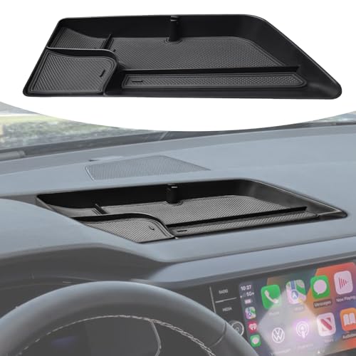 TACOBRO Interior Dashboard Storage Compatible with Volkswagen Taos 2022 2023 2024 Accessories Taos Dash Mounted Organizer Tissue Holder Tray Box ABS Black