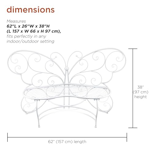 Alpine Corporation 62"L Indoor/Outdoor 2 Person Metal Butterfly Shaped Garden Bench, White