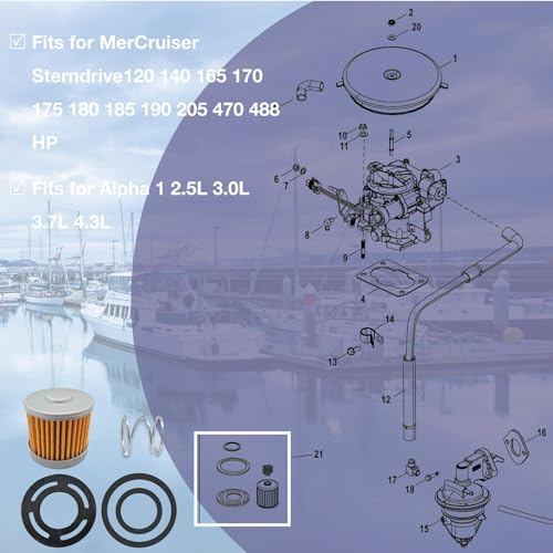 HeuroFosh 8M0046752 Fuel Filter Kit for MerCruiser Sterndrive 4 Cyl 6 Cyl 2.5 3.0 3.7 4.3 L Inboard Engines 35-803897Q1 18-7784 - Thumbnail 4