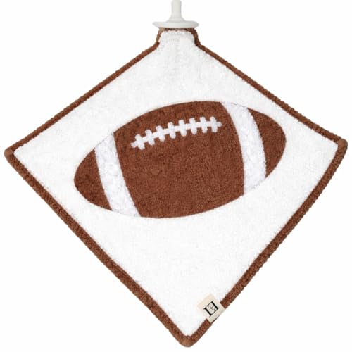 Image of L+L USA Football Baby Lovey Pacifier /Teether Holder 10 inchx10 inch - DreamSoft Plush Fluffy Cuddly Soothie Reversible Mini Comfort Blanket - Cute Newborn Gift Essential Babies Boys Girls (Brown /White)