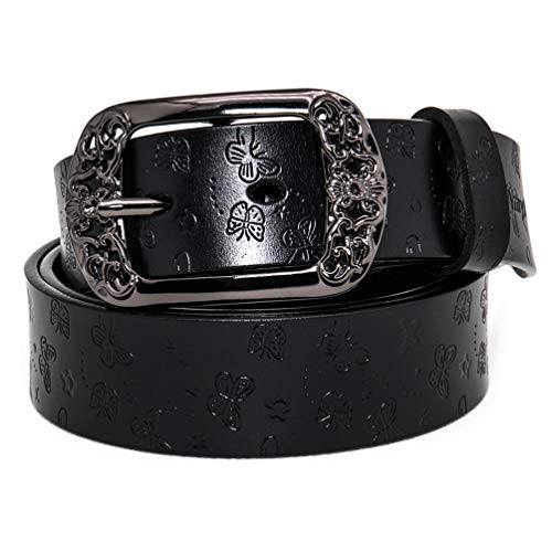 Womens Leather Belts for Jeans Black Brown Yellow Red Cowgirl Butterfly Embossed Belt and Buckle Elegant Gift Box3