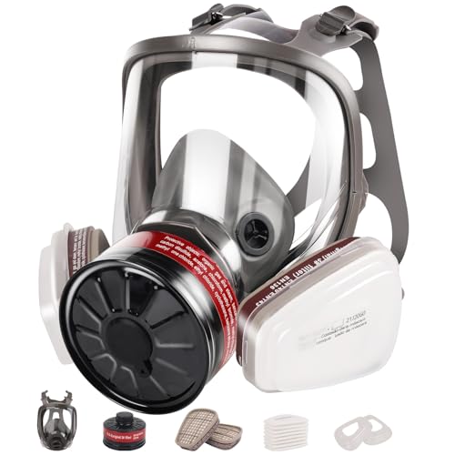 Full Face Gas Mask: Respirator Mask Survival Nuclear and Chemical with 40mm Activated Carbon Filter and 6001 Filter, Gases Cover Organic Vapor Masks for Dust, Painting, Polishing, Welding