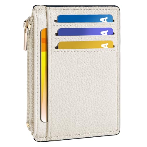Tipmile Credit Card Holder for Women Slim Minimalist Front Pocket RFID Blocking Wallet Small Compact Card Case with ID Window, Cream White