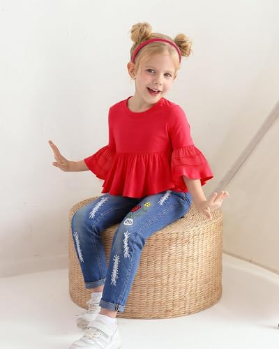 NZRVAWS Baby Girl Clothes Toddler Girl Outfits Infant Ruffle Shirt Denim Ripped Jeans Cute Clothing Set4