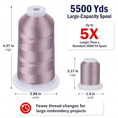 Image of Simthread 5500Yds /5000M 40WT Polyester Embroidery Thread Silver Gray S094 | High-yardage 5000M spool offers smooth feeding and stable 40WT polyester thread for home and commercial embroidery machines.