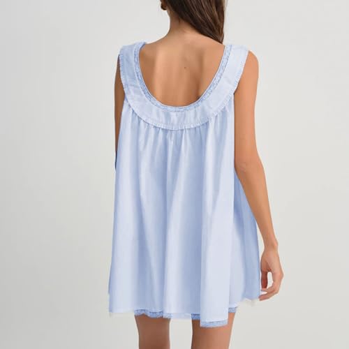 Image of Women Y2K Babydoll Mini Dress Cute Bow Lace Trim Pleated Ruffle Short Sundress Casual Party Vacation One Pieces