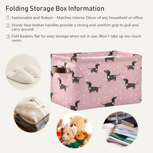 Image of Aslsiy Storage Basket Dachshund Dogs and Hearts Pink-1 Nursery Bins Baby Canvas Box Clothes Shelf Basket Laundry Hampers 2 Pcs