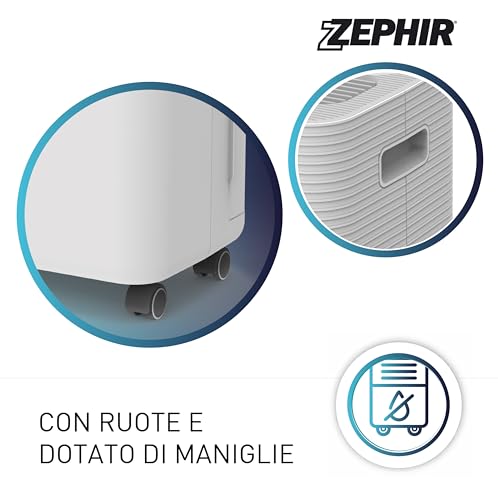 Zephir, Deumidificatore Da 12 Litri, 280W, Serbatoio D'acqua 2 Litri, Timer 24 Ore, Funzione Asciugabiancheria, Con Ruote, Colore Bianco - 4