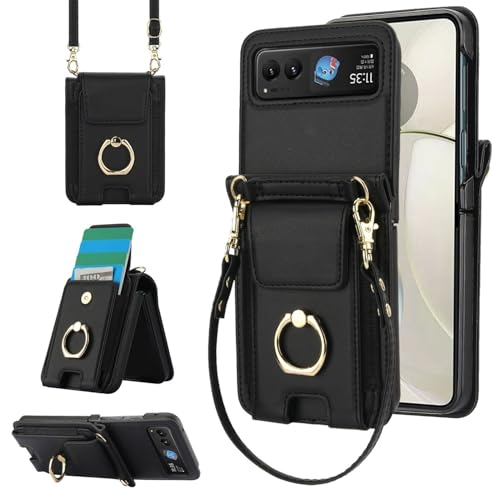 Housse en cuir Motorola Razr 2025 étui à bandoulière chic finition noire