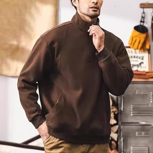 Mens Quarter Zip Pullover Oversized Long Sleeve Mock Neck Fleece Sweatshirts Fall Winter Polo Golf Sweaters Shirt4