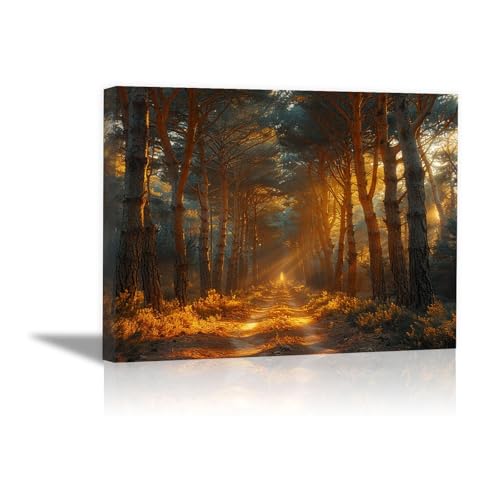Toile paysage de forêt DunPei cadre bois pour un salon ou un bureau apaisant