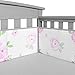 TILLYOU Baby Safe Crib Bumper Pads for Standard Cribs Machine Washable Padded Crib Liner Thick Padding for Nursery Bed 100% Silky Soft Microfiber Polyester Protector de Cuna, 4 Piece/Pink Rose Flower