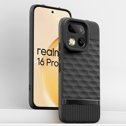 Image of Pikkme Back Cover for Realme 16 Pro 5G Camera Protection 3D Hexa Cube Design Silicone Protective Bumper Case (Black)