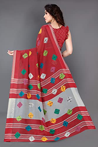 Image of MIRCHI FASHION Cotton Blend Bandhani Printed Saree for Women's with Satin Woven Border and Blouse Piece