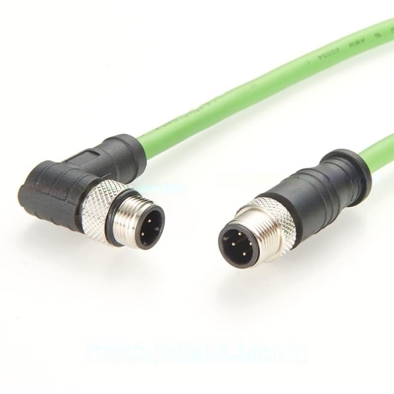Right-Angle M12 4-pin D-Type Cat5 Ethernet Cable, Male-to-Male Shielded high-Flexibility Industrial Camera Encoder Cable