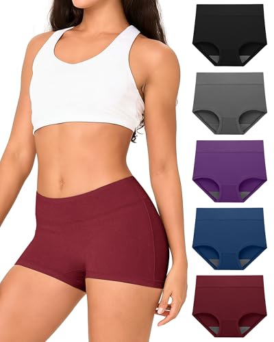 Image of BAMBOO COOL Womens Boy Shorts Underwear Full Coverage High Waist Boxer Briefs Panties for Women 5 Pack