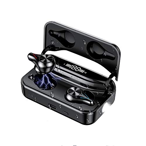 Wireless Earbuds Bluetooth Headphones 5.0 with LED Torch, IPX7 Waterproof Sport Headphones with Mic/120 Hrs/HiFi Stereo/Immersive Deep Bass/Touch Control/Noise Cancellation for iPhone/Android