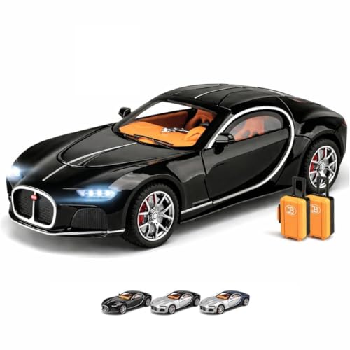Image of 1:24 Scale Die Cast Model Bugatti Atlantic Car with Light & Sound, Openable Doors, Hood & Trunk, Pull Back, 2 Mini Suit Case Toy Car for Kids Boys Girls & Collectors (Bugatti 1:24)