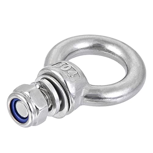 Image of uxcell Lifting Eye Bolt M8 x 14mm Male Thread with Hex Screw Nut Gasket Flat Washer for Hanging Securing Chain Wire Rope, 304 Stainless Steel, 6 Sets