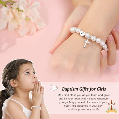UNGENT THEM Initial Heart Cross Charm Bracelet for Girls, Baptism First Communion Easter Confirmation Gifts for Girls Teens2