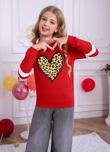 Image of Ithalt Kids Valentine Shirt Girls Valentines Shirts Cute Heart Graphic Long Sleeve Tee Tops 4-14y