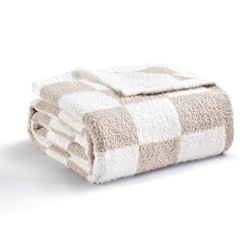 Image of CREVENT 50''X60'' Ultra Soft and Plush Reversible Microfiber Throw Blanket for Couch Sofa and Bed (Checkered Beige)