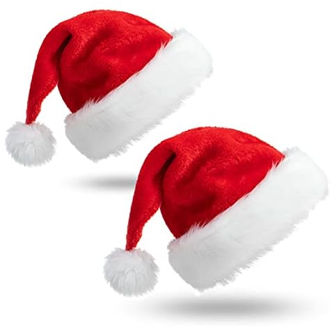 WDFLLF Santa Hat, 2 Pack Christmas Hat Velvet Comfort Christmas Hats Suitable for Christmas New Year Holidays and Party Supplies Unisex Cover