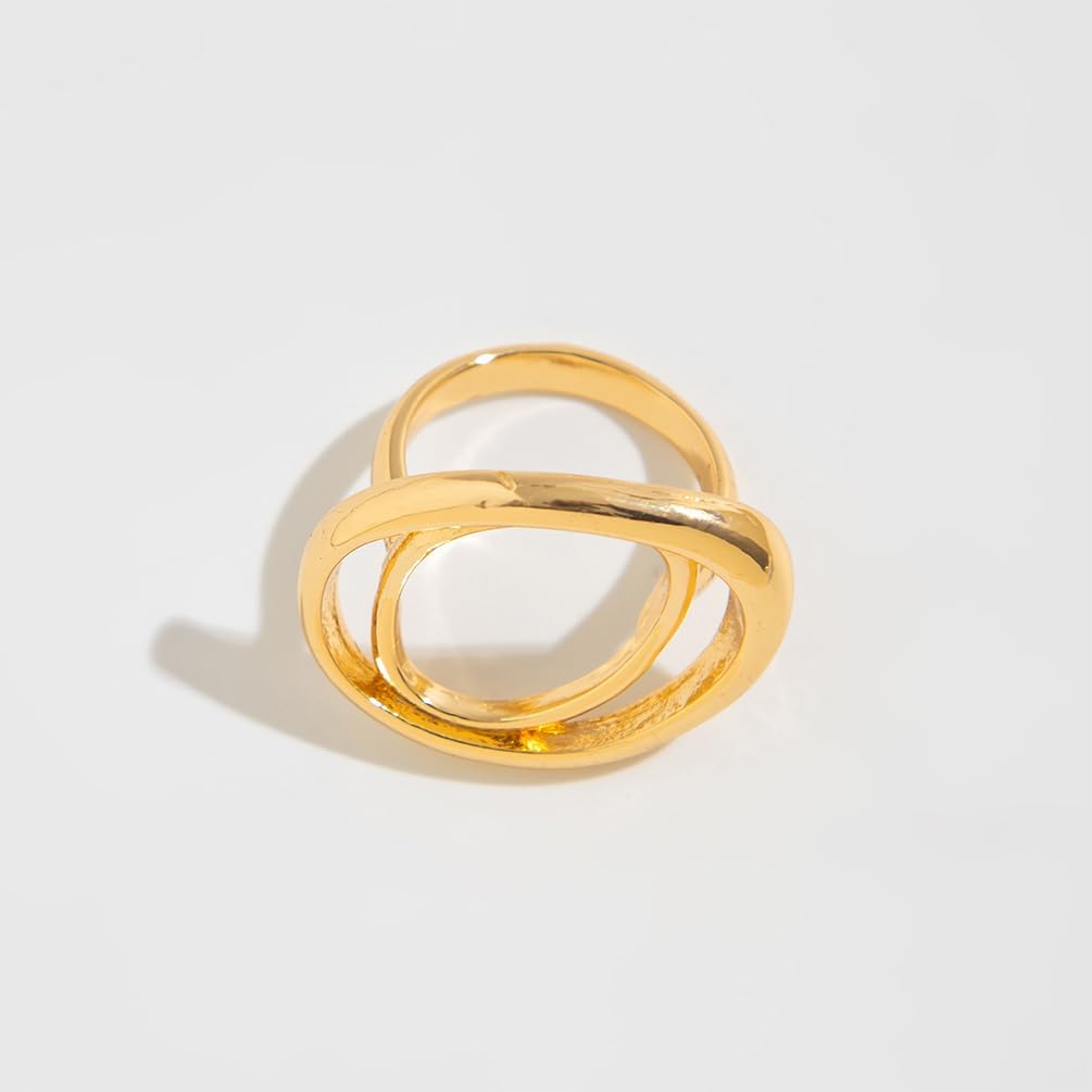Chunky Double Hollow Oval Shaped Gold Ring for Women Statement Stackable Irregular Thick Silver Finger Rings Non Tarnish Minimalist Party Jewelry Gift - Image 6