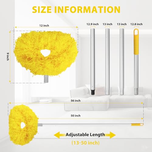 Image of Ceiling Fan Cleaner Duster High Ceiling Extended Fan Blade Cleaner from 13 to 50 Inch Reusable Microfiber Ceiling Fan Duster with Extension Handle for Furniture Bookshelves Wall Door (Yellow)