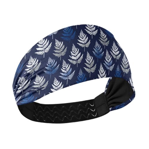 HXshaoye New Zealand Fern Silver Navy Blue Moisture Wicking yoga headbands Elastic sweat band for women for washing face washing face banda para el cabello