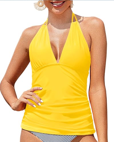 Image of Yonique Women's Halter Tankini Top V Neck Swim Top Tummy Control Bathing Suit