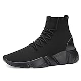 Shoful Herren-Sneaker Herren Schwarz Freizeit Straßenlaufschuhe Outdoor Leichtgewichts Atmungsaktiv Jogging Workout Fitness Tennisschuhe Schlüpfen Schuhe EU 43