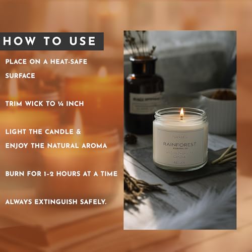 Image of Therapia Relaxing Rainforest Essential Oil Candle |Scented Soy Candle Gift I 200gms Handpoured |More Than 12hrs of Burn| Aromatherapy for Calmness and Home spa