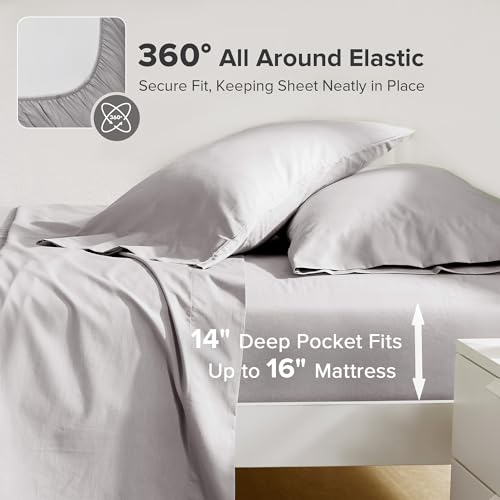 Comfort Spaces 100% Cotton Sheet Set Breathable, Lightweight, Soft with 14" Elastic Pocket Fits up to 16" Mattress, All Season Cozy Bedding, Matching Pillow Case, King Grey 4 Piece