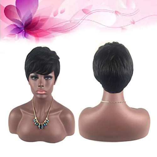 Lurrose Peruca feminina de cabelo liso curto, aparência natural, requintada rede elástica (66112-1B)