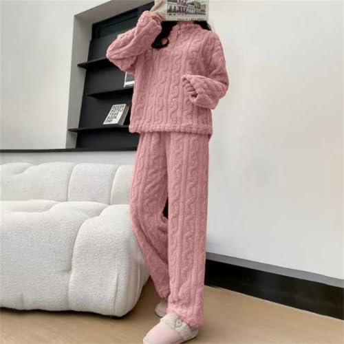 Womens Quarter Zip Flannel Pajamas Set 2031 Winter Warm Fuzzy Sleepwear - image 3