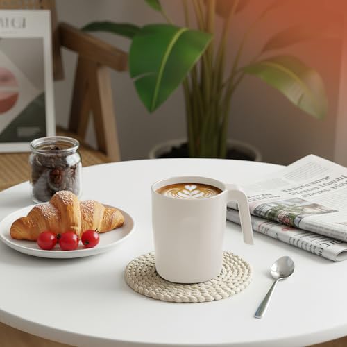 Image of 6PCS Unbreakable Wheat Straw Mugs Set, 16 OZ White Coffee Mugs | Lightweight Plastic Drinking Glasses with Handle for Daily Use, Camping