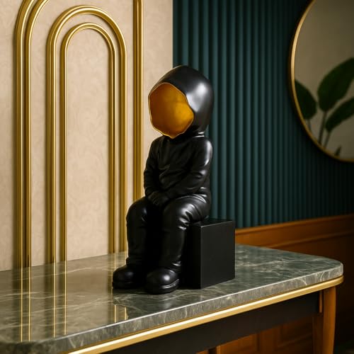 Image of Xtore Modern Abstract Black and Gold Figurine | Resin Home Decor Accent | Unique Art Piece for Living Room, Office, or Gallery | Contemporary and Thought - Provoking Design
