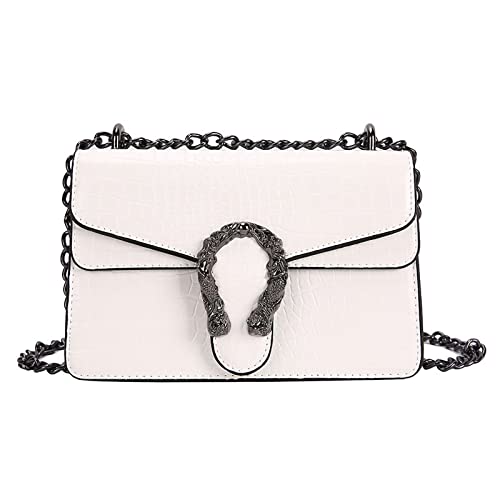 DEEPMEOW Crossbody Shoulder Chain Purse for Women - Crocodile Grain PU Leather Messenger Bag Evening Square Satchel Handbag?White?