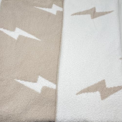Image of L+L USA Lightning Bolt Baby Blanket 28 inchx40 inch - DreamSoft Knit Throw for Crib, Stroller or Car Seat - Soft Blanket /Newborn Nursery Gift Essential for Toddler, Infant, Kids, Boys & Girls (Tan /White)