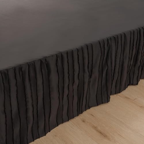 Bed Skirt Queen Size, Ruffled Bed Skirt with Split Corners, Queen Bed Skirts 18 Inch Drop with Platform, Striped Boho Queen Size Bed Skirting, Black, Queen - 18" Drop
