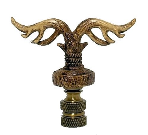 Image of DOUBLE ANTLER LAMP SHADE FINIAL (ANTIQUE BRASS BASE)