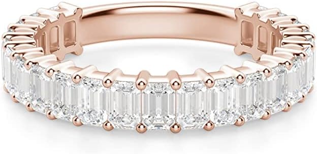 3.0 TCW Emerald Cut Eternity Moissanite Wedding Band for Women Engagement Bridal Ring Silver Solid White/Yellow/Rose Gold Vintage Matching Stackable Anniversary Bands Gifts