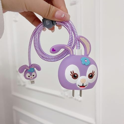 Image of Cartoon 3D Design Protective Case Compatible with Apple 18W - 20W USB-C Power Adapter Charger, Protective Cover for iPhone 18W & 20W Power Adapter Charger with Wire Saver. (Stelalou-Rabbit)