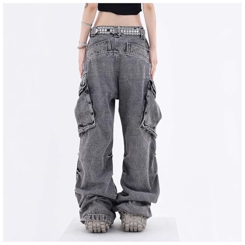 MLAFE Women's Baggy Cargo Pants Y2k Multi-Pocket Relaxed Fit Jeans Grunge Denim Washed Aged Hip Hop Jeans for men and women4