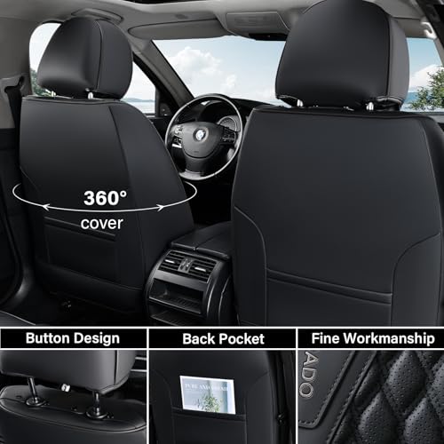 Image of Coverado Front Seat Covers, Waterproof Seat Covers, 2 Pack Nappa Leather Car Seat Covers, Black Seat Covers for Cars, Automotive Seat Covers Universal Car Seat Protector Fit for Most Cars Trucks