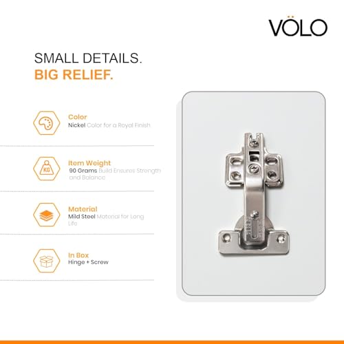 Image of VOLO 135 Pie Kitchen Corner Hinge with Screws | Full Overlay Pie-Cut Cabinet Hinge | Mild Steel 2D Adjustable | Pack of 2 Pieces for Modular Kitchens